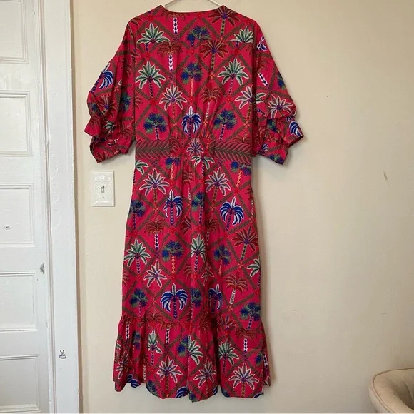 PRINTFRESH NEW Gabriela Midi Wrap Dress in Palm Tree Multi Pink Sz 1X - Picture 12 of 14